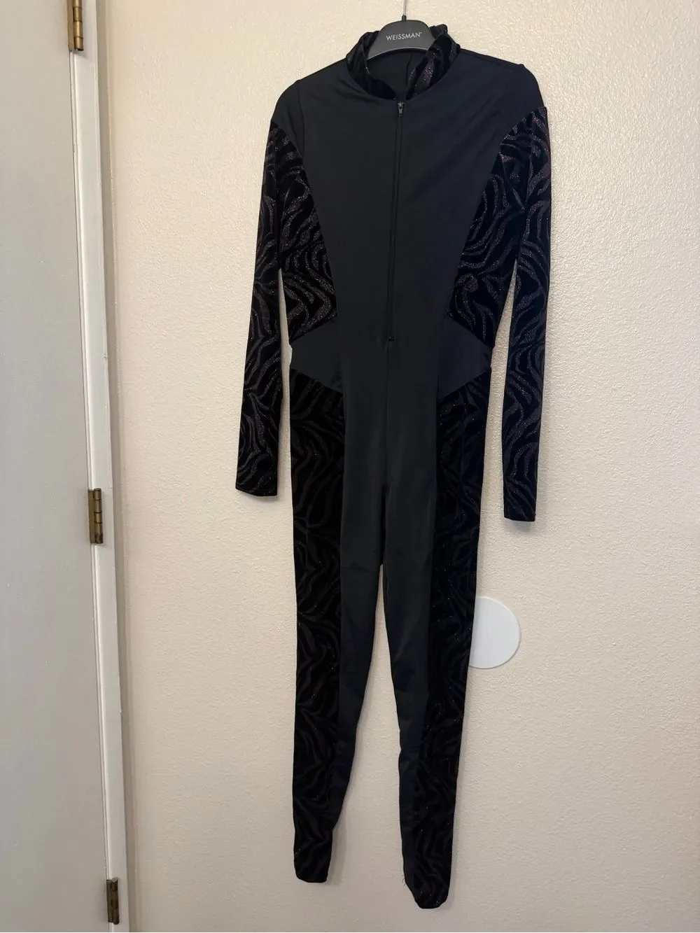 Weissman dance costume black velvet print Modern Animal Unitard 13524 MA adult